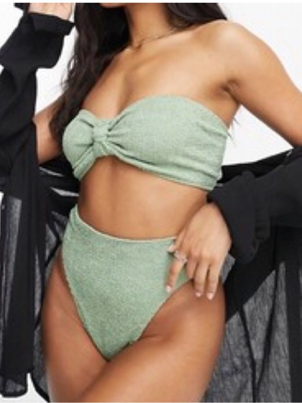 ASOS one size crinkle high leg high waist bikini bottom & knot top ONE SIZE